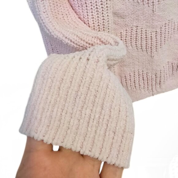 Pastel Pink Heart Motif Knit Sweater Pullover Soft Coquette Fairy Size L - Picture 5 of 10
